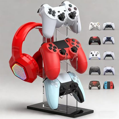 Controller Stand 3 Tiers, Universal Controller Holder Headphone Stand, Headset Holder, Acrylic Controller Display Stand Compatible with Xbox, PS5, PS4, Nintendo Switch - Ideal Desk Mount for Gamers - size: 3 Tiers