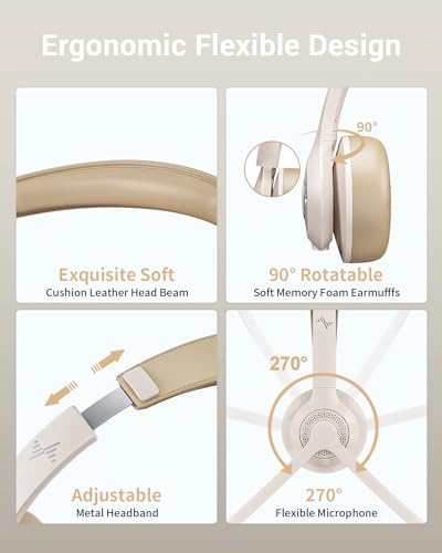 JIAMQISHI Wireless Headset with AI Noise Cancelling Microphone Bluetooth Headset - Bluetooth V5.2 Headphones with USB Dongle & Mic Mute for Computer/Laptop/PC/iPhone/Android/Cell Phones (White) - color: White