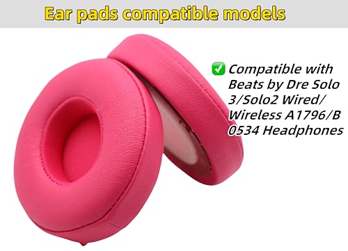 Replacement Ear Pads for Beats Solo 3/2 Wired On-Ear Headphones - Rose Red | Solo 3 Pads Replacement for Beats Solo 2 Wired Repair Accessories, Soft Solo 2 Earpads Covers & Easy to Install Foam Cushions - color: Rose Red