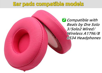 Replacement Ear Pads for Beats Solo 3/2 Wired On-Ear Headphones - Rose Red | Solo 3 Pads Replacement for Beats Solo 2 Wired Repair Accessories, Soft Solo 2 Earpads Covers & Easy to Install Foam Cushions - color: Rose Red