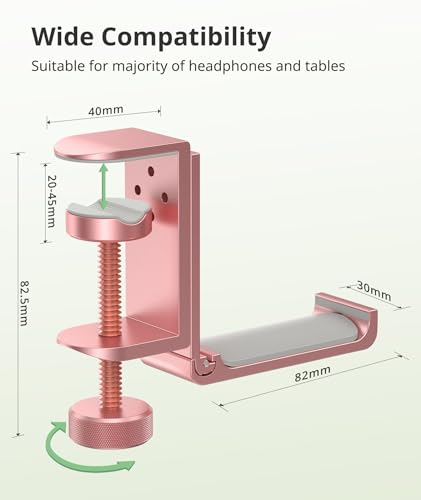 Headphone Stand for Desk – Aluminum Under Desk Headset Stand with Foldable Hook, Headphone Holder Clamp Mount for Gaming Accessories, Space-Saving Headset Hanger - color: Pink