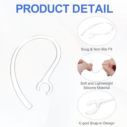 12 Pcs Replacement Ear Hooks (7mm/0.28 Inch, Clear) - Soft Silicone Universal Small Ear Loop Clips Anti-Slip Earbuds Replacement for Single-Ear Bluetooth Headset - color: Clear, size: 7mm/0.28"