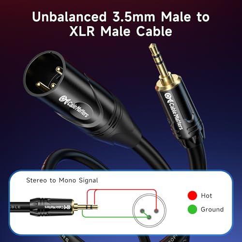 Cable Matters 3.5mm to XLR Cable, Male to Male, 3ft | XLR to 1/8 Inch Cable, Compatible with iPod, MP3 Player, Laptop, Voice Recorder, Not for Microphone Use, Black - size: 3 Feet