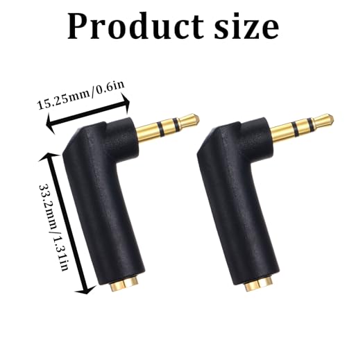3.5mm Angle Male to Female Audio Adapter, 2 PCS 90 Degree Right Angle Gold-Plated TRS Stereo Jack Plug AUX Connector 3.5mm 1/8" Audio Adapter Compatible with Headset, Tablets, MP3 Players, Speakers