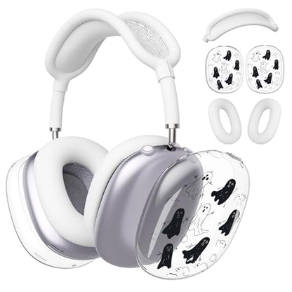 for AirPods Max Headphones Halloween Ear Covers for AirPods Max 2 | Cute Ghost Clear Ear Cups Cover | White Silicone Ear Pad Case Headband Cover for Apple AirPods Max 2/1 (2026/2024/2020) - color: Ghost F/White
