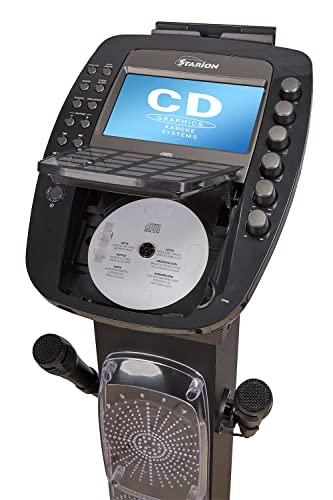 STARION KS877-B CD+G Pedestal Karaoke System l Built in Stereo Speakers & Tablet Holder l 2 USB l Multi-Color Light Effects l 2 Karaoke Microphones, Black - color: KS877-B (Black)