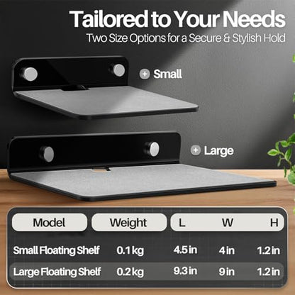 TNP Small Floating Speaker Shelf Wall Mount, Acrylic, 9 Inch, 2 Pack, Black | For Cameras, Phones and Wi-Fi Routers with An Anti-Slip Pad and Built-In Cable Management - color: Black, size: 9.3 x 4 x 1.2 Inches