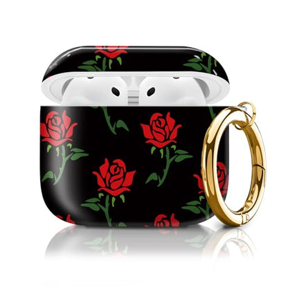 Compatible with AirPods 4th Generation Case 2024, Shockproof Cover with Golden Buckle for Women & Girls, Protective Anti-Drop Design(Cute Red Rose) - color: Cute Red Rose