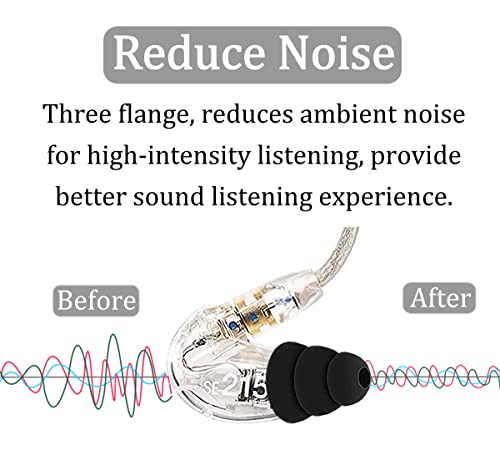 Large Size 6 Pairs Triple Flange Compatible with Shure SE215 Pro Ear Tips, Noise Reduce with 2mm Connector Hole Eartips Earbuds Compatible with Etymotic Research/Klipsch/Westone - L Black