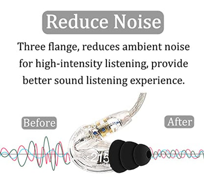 Large Size 6 Pairs Triple Flange Compatible with Shure SE215 Pro Ear Tips, Noise Reduce with 2mm Connector Hole Eartips Earbuds Compatible with Etymotic Research/Klipsch/Westone - L Black