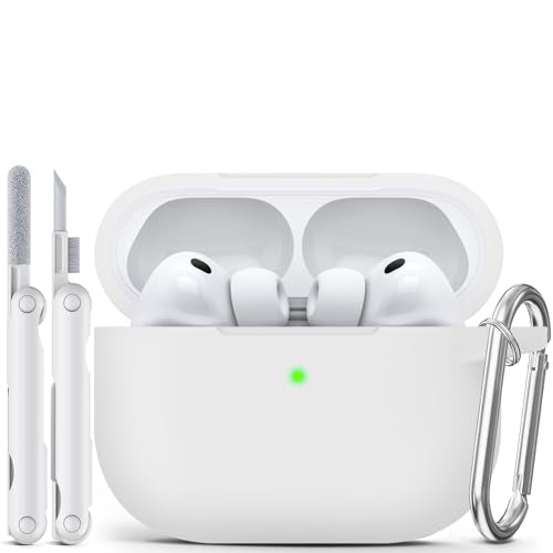 for AirPods Pro 3 Case 2025,Come with Cleaner Kit,White | Silicone Protective Cover for Airpod Pro 3rd Generation Case with Keychain,for Women Men,One-Piece Design,Shockproof - color: D-White