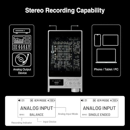 Questyle Sigma Pro Bluetooth 5.4 Headphone Amplifier USB DAC AMP with LDAC | MFi Certified Portable DAC with aptX Lossless,PCM768/DSD512 6.35mm/4.4mm/3.5mm Output for Smartphones/PC/ Home Audio(Sliver) - color: Sliver