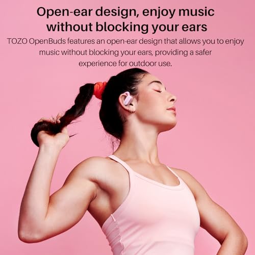 TOZO O2 Open Ear Wireless Earbuds,Multi-Angle Adjust 42H Bluetooth 5.3 - color: Pink