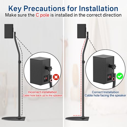 Speaker Stands for LG Rear Speakers SPQ8-S SPT8-S SPK8-S 578S1-S S78S2-S S65S3-S S55TR, Height Adjustable 33"–42" for LG Speaker Stand WR Wall Mount, Fit Keyhole & 1/4"-20 M5 M6 Surround Sound Speaker