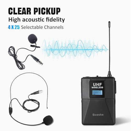 Wireless Microphone System 4 Channel UHF 4 Lavalier Lapel Headset Mics for Karaoke Church Speaking Conference Meeting Party, 4x25 Adjustable Frequency (4 Bodypack) - size: 4 Bodypack
