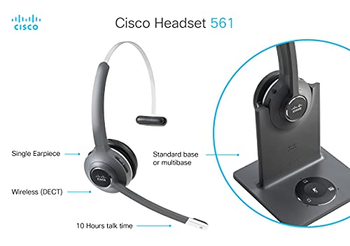 Cisco 561 Headset - Mono - Black - Wireless - DECT 6.0-300 ft48 kHz - Over-The-Head - Monaural - Supra-aural - Uni-Directional, Electret, Condenser Microphone