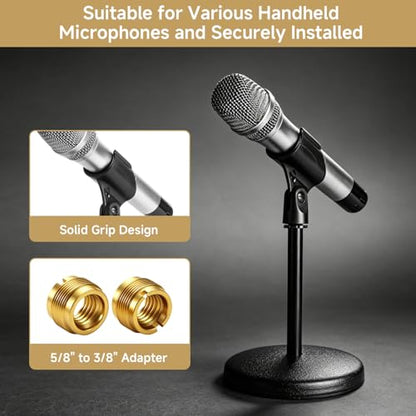 2-Pack Microphone Clip Holder，Adjustable Mic Clip with 5/8 to 3/8 Inch Screw Adapter, Universal Microphone Holder for Mic Stands and Wireless, Dynamic Mic Accessory