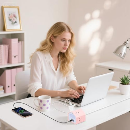 Lovely-Pink Power Strip with Night Light, Kawaii USB C Desk Accessories | 4 Outlets 3 USB Ports, Overload Protection Plug Extender, Home Office Dorm Travel Hotel, Women Girls - color: Lovely-Pink