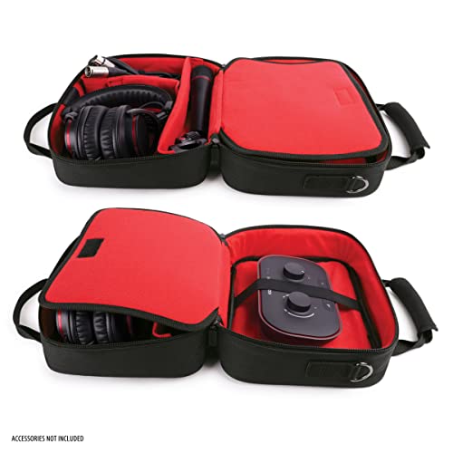 USA Gear Audio Interface Case Fits Zoom PodTrak P4, PodTrak P2, Focusrite Vocaster One, PreSonus Revelator io44 & more Podcast Interfaces - Padded Customizable Interior, Shoulder Strap (Red) - color: Red