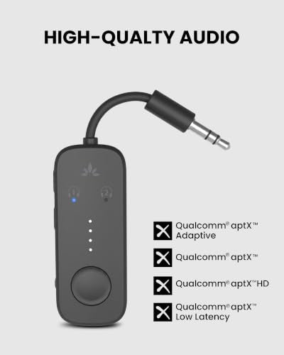Avantree Relay - Airplane Bluetooth Adapter for 2 AirPods or Headphones | Qualcomm aptX Adaptive, 25H Battery, Future-Proof Firmware Upgradable, 3.5mm AUX Audio Transmitter for Flight Travel & Gym - color: 1-Black