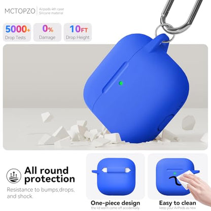 for AirPods 4 Case 2024 with Cleaner Kit & Keychain-Blue | Silicone Protective Cover for Apple AirPods 4th Generation Case,for Women Men,One-Piece Design,Shockproof,Dust Proof - color: C-Blue