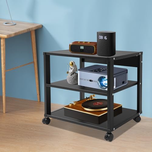 3 Tier AV Media Stand, Heavy Duty AV Equipment Cart Rack with Lockable Wheels, 88 lbs Load Audio Video Component Rack Open Shelf for Home Theater, Studio - size: 3-Tier