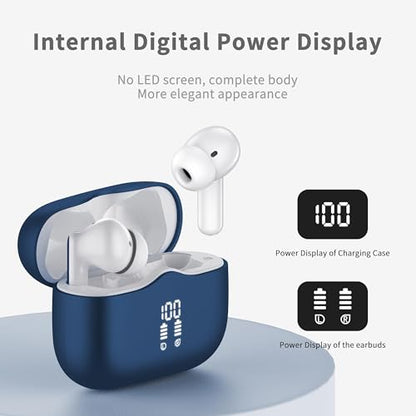 Wireless Earbuds, Bluetooth 5.4 Headphones in Ear with HiFi Stereo Deep Bass, 4 ENC Noise Cancelling Mic Wireless Earphones 40H, in-Ear Earbud Bluetooth Dual LED Display IP7 Waterproof, Dark Blue - color: Jewel Blue