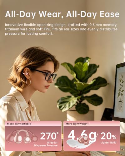 Open Ear Earbuds,Clip On Earbuds with Crystal Clear Sound | Bluetooth 6.0 Wireless Headphones for Women,50H Playtime, Clip Headphones Comfortable Fit for Small Ears,Rose Gold - color: Rose Gold