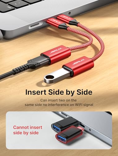 JSAUX USB C to USB 3.0 Adapter [2 Pack], USB C Male to USB Female OTG Cable Adapter Compatible with MacBook Pro/Air, iPhone 17 Pro Max/iPhone Air/16e/16/15 Series, Samsung Galaxy S25/S24/S23-Red - color: Red