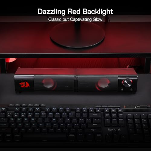 Redragon GS550 PC Gaming Speakers 2.0 Channel Stereo Enhanced Sound, Black | Compact Maneuverable Size, Headphone Jack, Decent Red Backlight, Plug & Play USB Powered Desktop Computer Speaker - color: Black