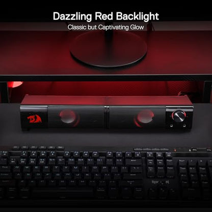 Redragon GS550 PC Gaming Speakers 2.0 Channel Stereo Enhanced Sound, Black | Compact Maneuverable Size, Headphone Jack, Decent Red Backlight, Plug & Play USB Powered Desktop Computer Speaker - color: Black