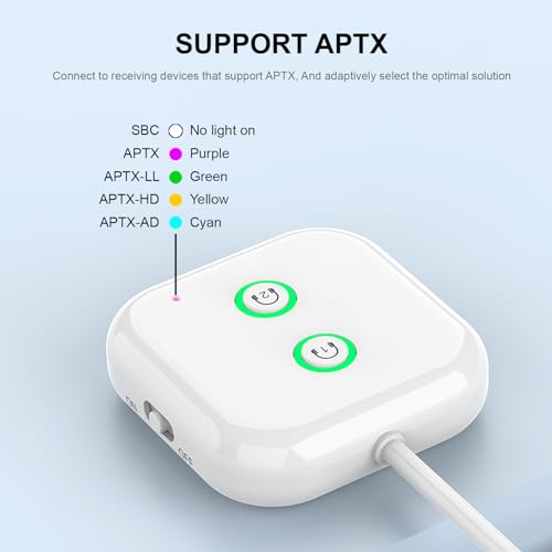 Bluetooth 5.3 Transmitter, Audio Adapter AptX Adaptive/Low Latency | Dual Link , Works with 3.5mm Aux Jacks on Airplanes, Gym Equipment, TVs, Tablets