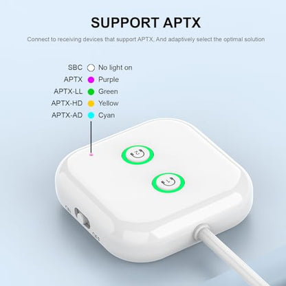 Bluetooth 5.3 Transmitter, Audio Adapter AptX Adaptive/Low Latency | Dual Link , Works with 3.5mm Aux Jacks on Airplanes, Gym Equipment, TVs, Tablets