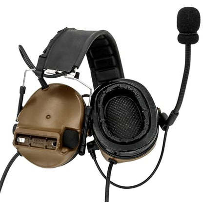 HEARFALCOM Dual Communication Tactical Headset with PTT Adapters U94 PTT Compatible with UV-5R, UV-82 Walkie Talkie Suitable for Airsoft Sports, Hunting, Hearing Protection(CB) - color: Brown