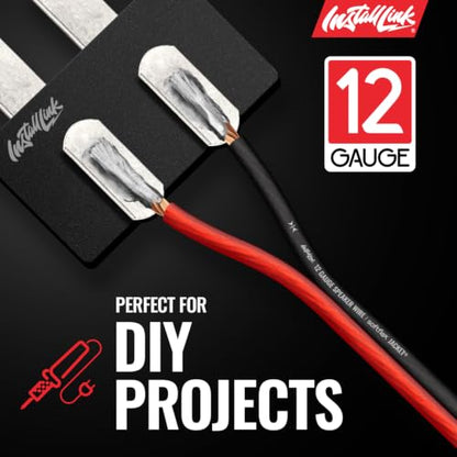 Install Link 12 AWG Gauge Speaker Wire (100 Feet) Car or Home Theater (CCA) | 12/2 Speaker Cable, 2-Conductor, Frosted Red/Black, Easy Strip, Polarity ID, for Car Audio & Home Stereo - color: Frosted Red/Black