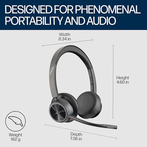 Poly Voyager 4320 UC Wireless Headset, Bluetooth Headphones with Mic - Noise-Canceling Boom Mic - Connect to PC via USB-C to USB-A Adapter, Cell Phone via Bluetooth - Microsoft Teams Certified - style: Headset, Teams Version
