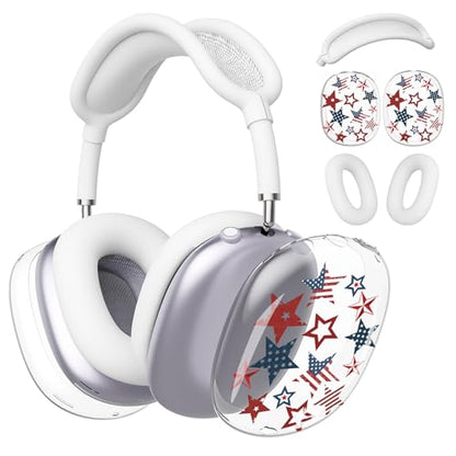 for AirPods Max 2/1 Headphones 4th of July Patriotic Ear Covers | America Stars Clear Ear Cups Cover | White Silicone Ear Pad Case Headband Cover for Apple AirPods Max 2/1 (2026/2024/2020) - color: America Stars A