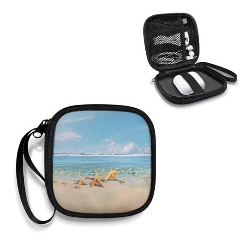 Beach Starfish Headphones Carrying Case, Protective Shell Travel Bag for Cable, Charger Storage for Earphone, Earbud, Earpieces Headphone Bag Travel - color: Beach Starfish