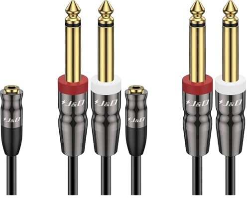 J&D 3.5mm TRS to Dual 1/4 in TS Cable, Heavy Duty 3.5 mm to 2 x 6.35 mm Cable 3.5 mm 1/8 Female to 1/4 Male Cord for Mixer Guitar Piano Amplifier Speaker, 3 Feet (Pack of 2) - size: 3 Feet (Pack of 2)