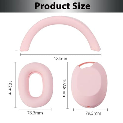 Adhiper XM5 Sweat Covers Accessories for Sony WH-1000XM5 - Custom Pink | Soft Silicone Case, 3-in-1 Headphone Covers with Ear Cover & Headband Cover & Shell Protector, Sweatproof & Washable - color: Pink