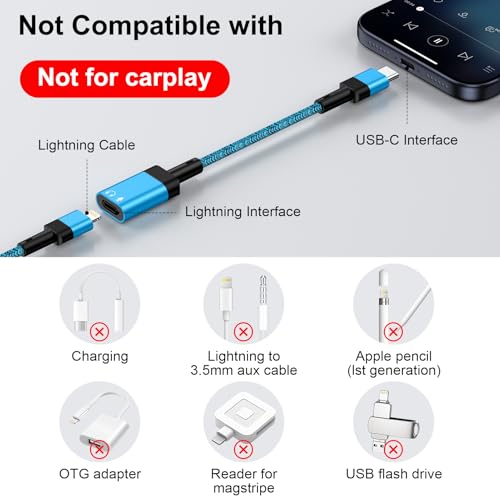 Lightning to USB C Adapter Audio for iPhone 17e 17 Pro Max Air 16e 16 15 Pro Max Plus, USB C Male to Lightning Female iPhone 17e Headphone Adapter Earbuds Adaptor Dongle Earphone Converter (NO CHARGE) - color: Blue