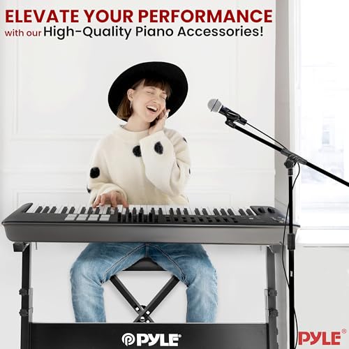 PYLE Heavy-Duty Electric Keyboard Accessories, E Piano Equipment Pack Includes Height Adjustable Z Shape Keyboard Stand, Keyboard Stool, Microphone Stand, Headset, and Sustain Pedal, Black - style: Black Keyboard Accessory Set