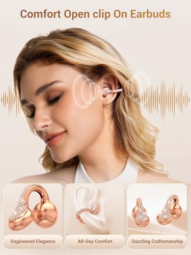 JewelPods C01 Pro Open Ear Headphones, Rose-Gold | Luxury Jewelry Earbuds - color: Rose Gold