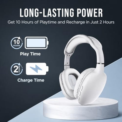HyperGear Over-Ear Headphones - Wireless Bluetooth Headphones with Noise Isolation, Built-in Mic, Soft Memory Foam Cups for All-Day Comfort, White - color: White