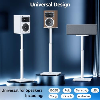 MOUNTUP Universal Speaker Stands Pair, 28.3" to 37.4" Height Adjustable Floor Speaker Stands, Holds Bookshelf & Large Satellite Studio Speakers, Cable Concealing, 22LBS Capacity, 9.8" Plate, White