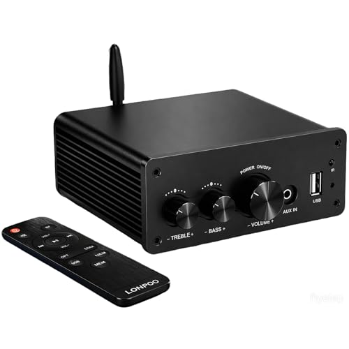 LONPOO 200W Bluetooth Audio Amplifier with DAC for Bookshelf Speaker HiFi | TPA3116 Chip, 2.0 Channel, Optical Coaxial USB RCA Aux Input, Plug and Play, Low Distortion, Black - color: all black