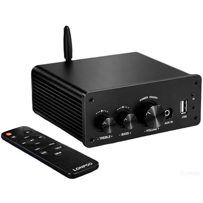 LONPOO 200W Bluetooth Audio Amplifier with DAC for Bookshelf Speaker HiFi | TPA3116 Chip, 2.0 Channel, Optical Coaxial USB RCA Aux Input, Plug and Play, Low Distortion, Black - color: all black
