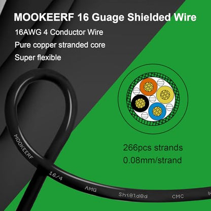 MOOKEERF 16/4 Shielded Wire 30FT,16AWG 4 Conductor Shielded Cable Stranded Pure Copper CNC Wire for CNC Router Machine,CNC VFD Spindle,3D Printer,Stepper Motor,Transformer,etc. - size: 30FT, style: 16AWG(4 Conductor)