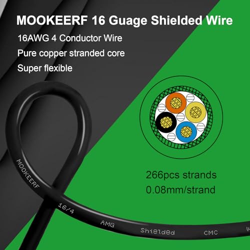 MOOKEERF 16/4 Shielded Wire 50FT,16AWG 4 Conductor Shielded Cable Stranded Pure Copper CNC Wire for CNC Router Machine,CNC VFD Spindle,3D Printer,Stepper Motor,Transformer,etc. - size: 50FT, style: 16AWG(4 Conductor)