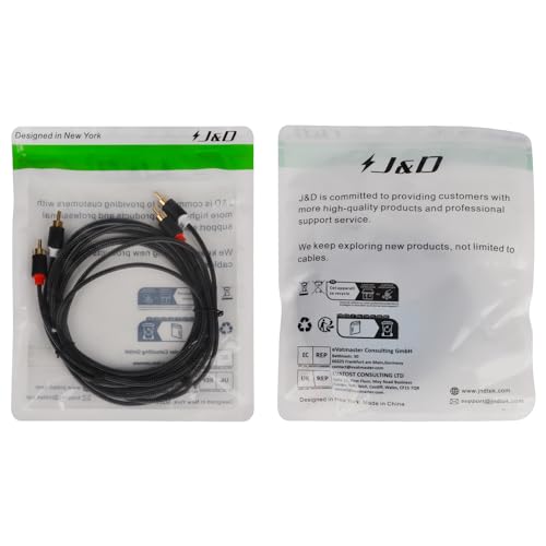 J&D RCA Audio Cable, Audiowave Series 2 RCA Male to Male Stereo Audio Cable for Home Theater, HDTV, Gaming Consoles, Hi-Fi Systems - Gold Plated Connecter, Nylon Braid (6 Feet) - size: 6 Feet